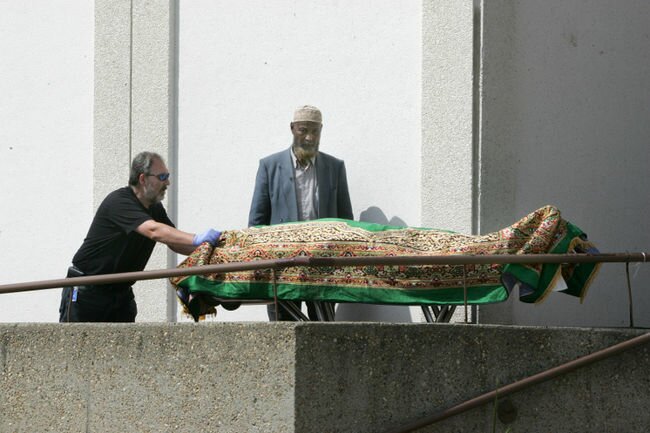 The body of a Somali shooting victim is brought to the Canadian Islamic Centre (Al-Rashid) 13070 Ð 113 Street in Edmonton on Tuesday, June 7, 2011. (PERRY MAH/EDMONTON SUN)