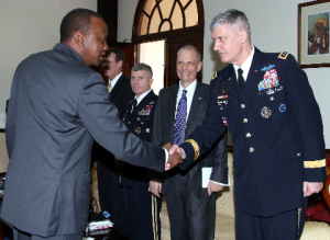 President Uhuru Kenyatta meets Commander of U.S. Africa Command, General David Rodriguez at State House Monday Photo/PSCU