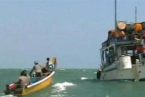 In this video screengrab a speedboat filled with Somali pirates approaches one of its mother ships. 