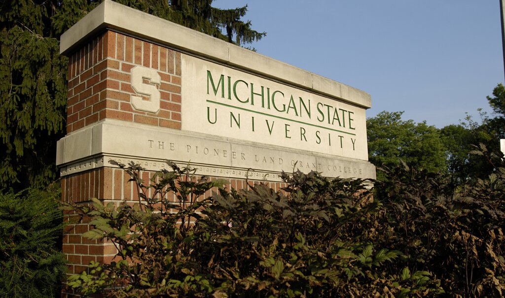MSU Sign at the Bogue Street Entrance on a August Summer day